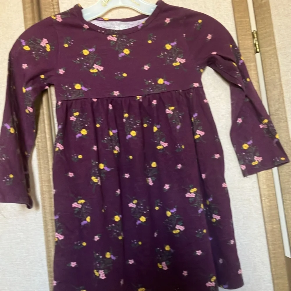 Girl’s wonder nation Purple Long Sleeve Dress with Floral Print 5t